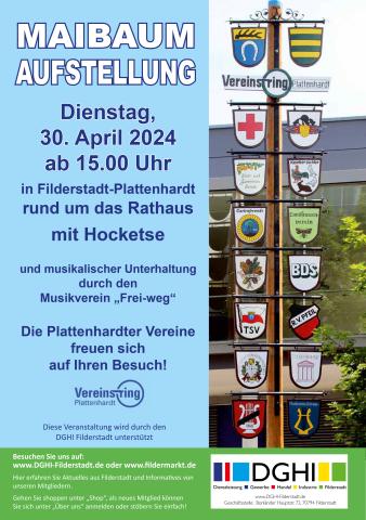 Plakat zur Maibaumaufstellung in Plattenhardt am 30. April 2024 um 15 Uhr.